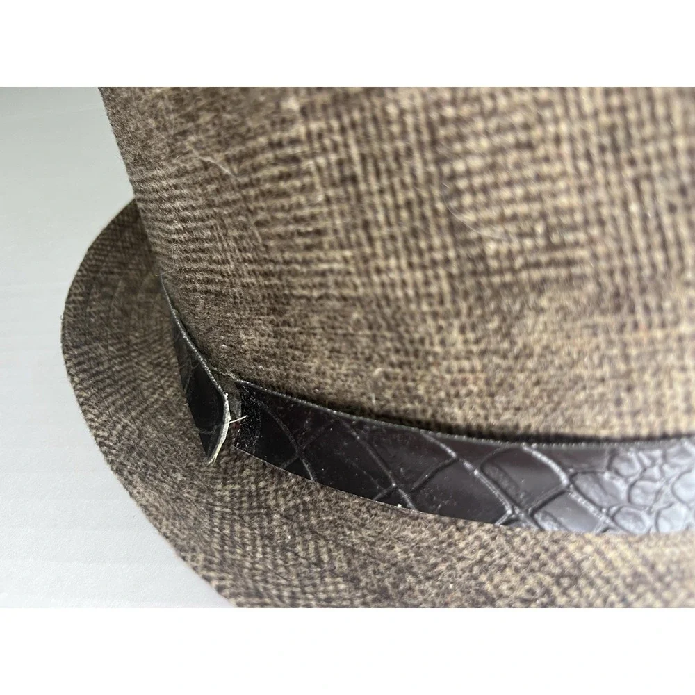Decorated Originals Women's Brown Tweed Fedora Hat Satin Lining Short Brim